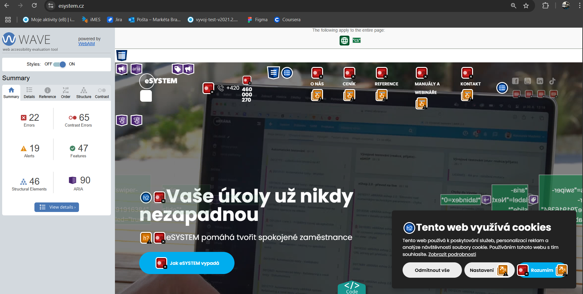 Výsledek z nástroje WAVE